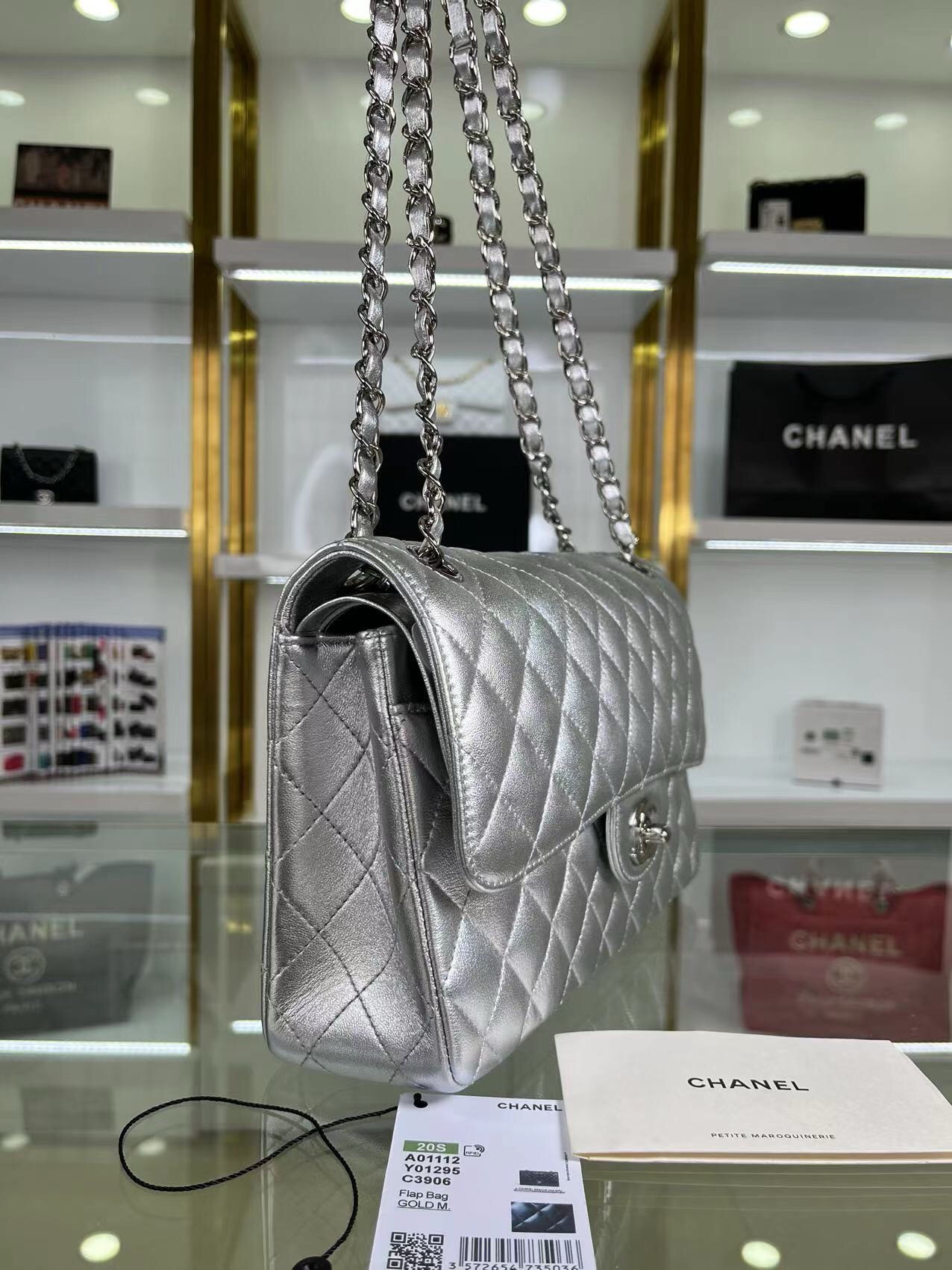 chanel Classic Flap a01112 SILVER 15.5×25.5×6.5cm - Image 5