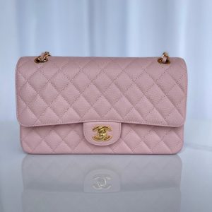 Alternative view of CHANEL CLASSIC HANDBAG GRAINED CALFSKIN & GOLD-TONE METAL PINK 6 × 9.9 × 2.5 in