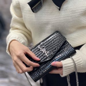 Alternative view of UPTOWN CHAIN WALLET IN CROCODILE-EMBOSSED SHINY LEATHER - Handbags - YSL - Luxury Brands Bags