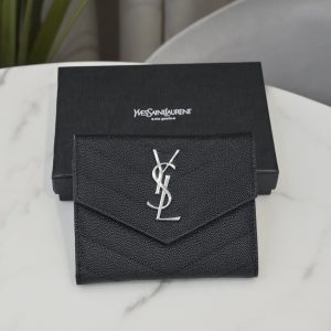 YSL cassandre matelass¨¦ compact tri fold wallet in grain de poudre leather 12.5 x 10 x 2.5 cm