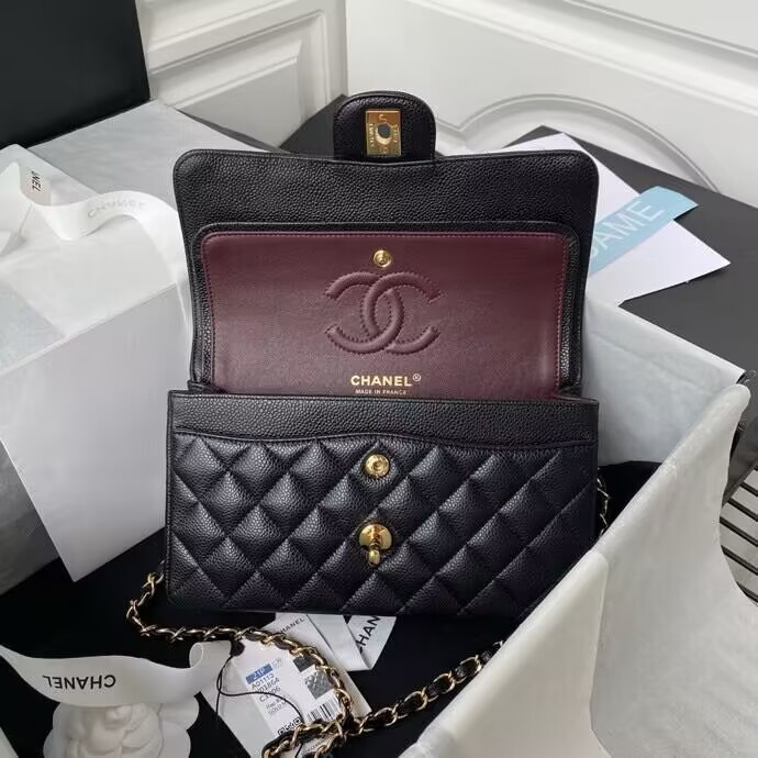 CHANEL SMALL CLASSIC HANDBAG Grained Calfskin & Gold-Tone Metal Black 5.7 × 9 × 2.3 in - Image 8