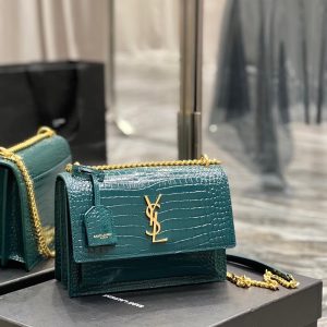 SUNSET MEDIUM CHAIN BAG IN CROCODILE EMBOSSED SHINY LEATHER - Handbags - YSL - Luxury Brands Bags