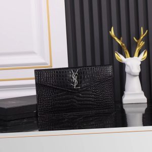 UPTOWN POUCH IN CROCODILE-EMBOSSED SHINY LEATHER BLACK 10.6 X 6.2 X 0.7 INCHES