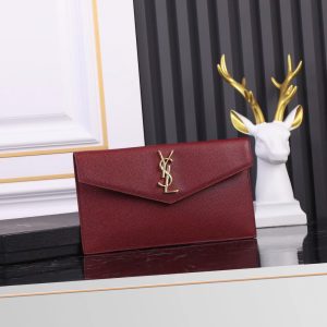 UPTOWN POUCH IN GRAIN DE POUDRE EMBOSSED LEATHER ROUGE OPYUM 10.6 X 6.2 X 0.7 INCHES