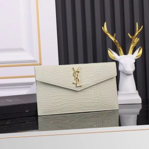 Alternative view of UPTOWN POUCH IN CROCODILE-EMBOSSED SHINY LEATHER BLANC VINTAGE 10.6 X 6.2 X 0.7 INCHES