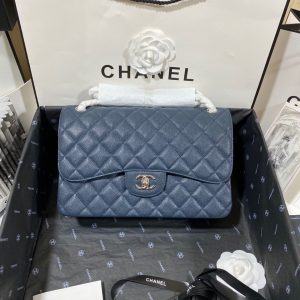 Chanel Classic Flap Jumbo 30cm CF Blue Silver