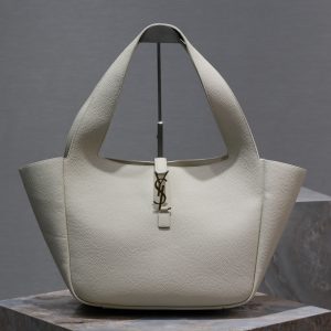 Alternative view of YSL BEA IN GRAINED LEATHER White