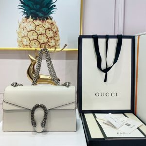 GUCCI DIONYSUS SMALL LEATHER SHOULDER BAG WHITE 11"Wx7"Hx3.5"D