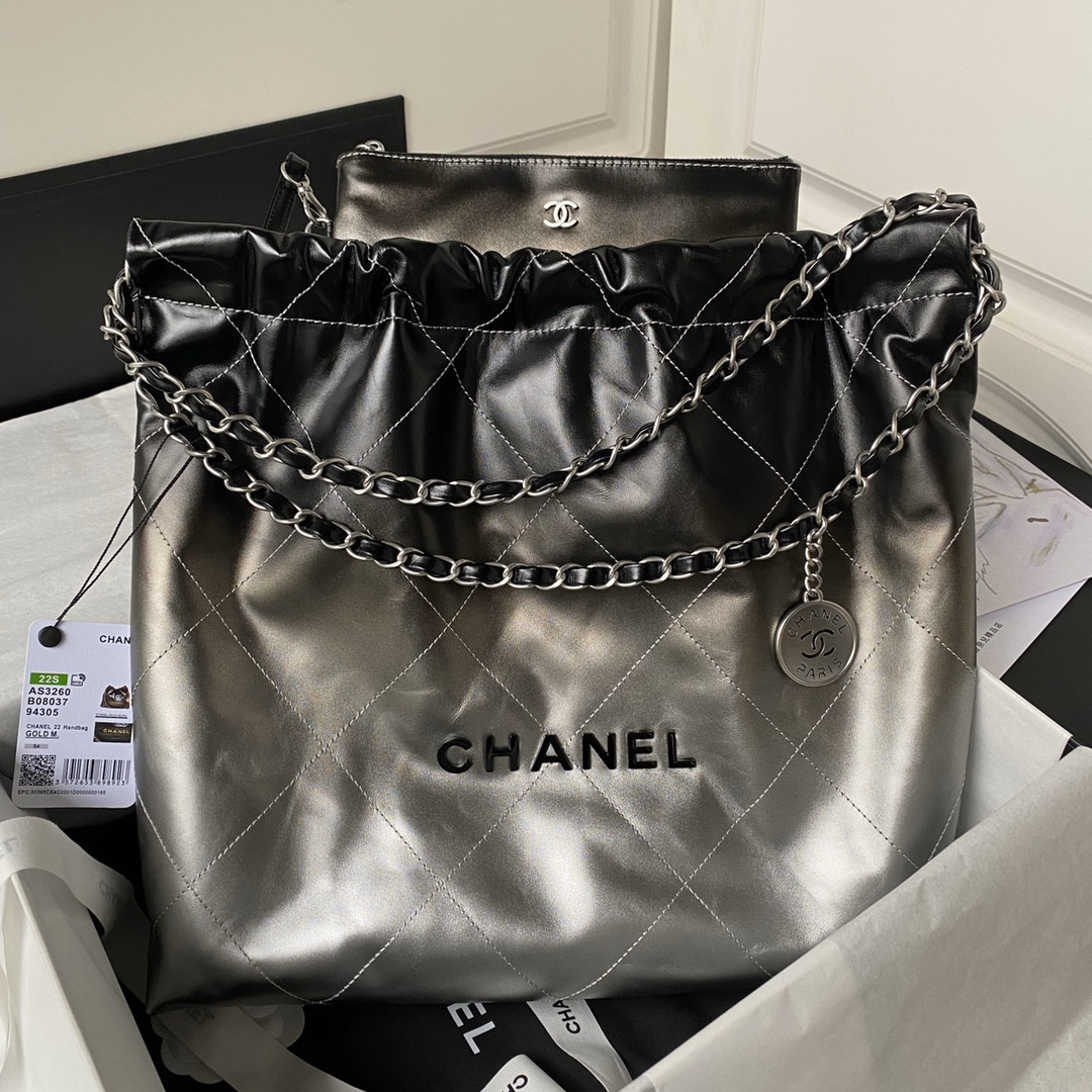 Alternative view of CHANEL 22 HANDBAG Shiny Calfskin SILVER 15.21x16.38x3.12 in