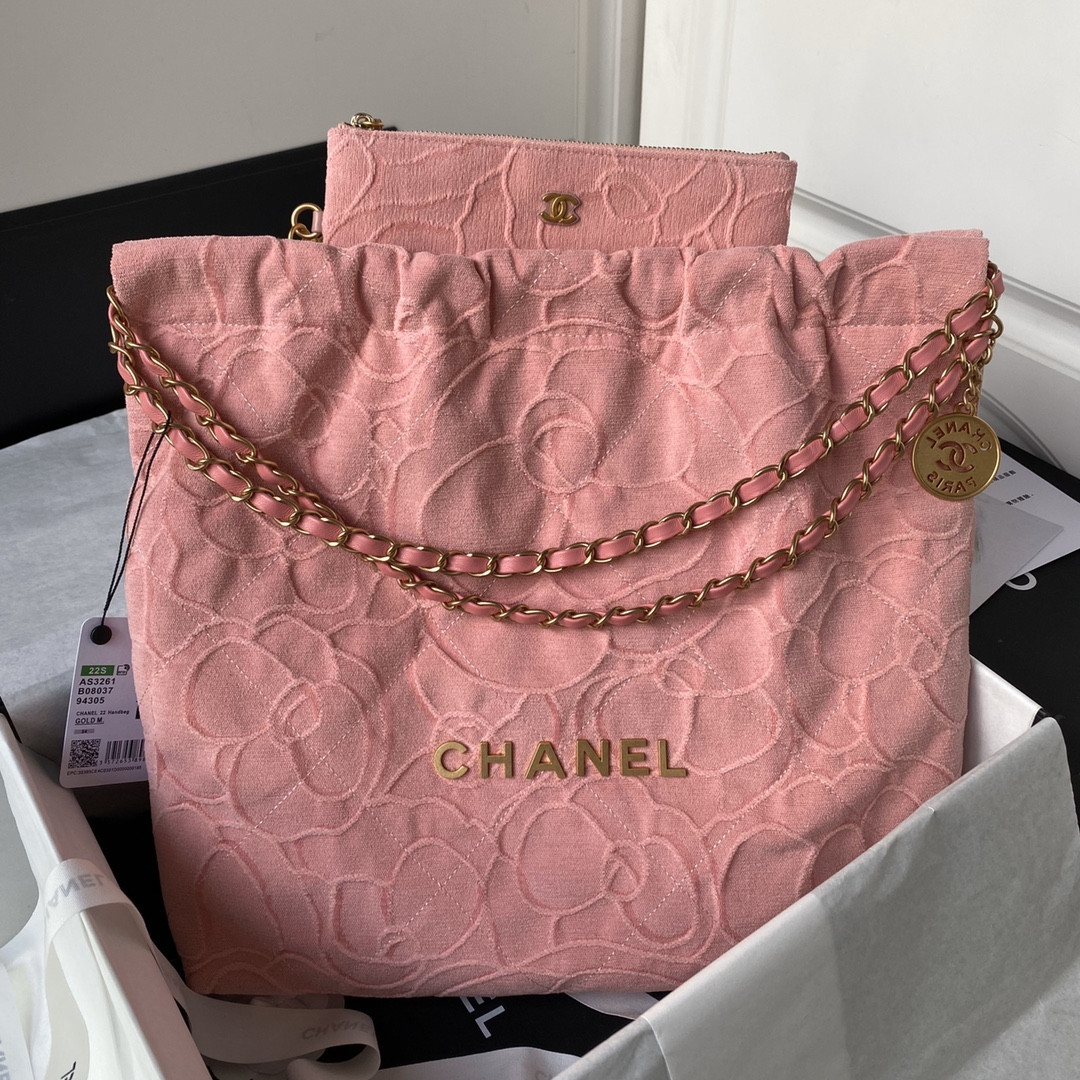 CHANEL 22 HANDBAG velvet pink 15.2x16.4x3.1 in