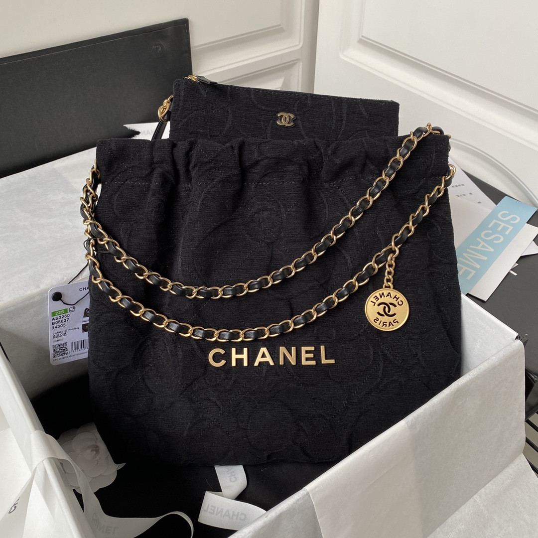 CHANEL 22 SMALL HANDBAG velvet BLACK 13.7x14.4x2.7 in
