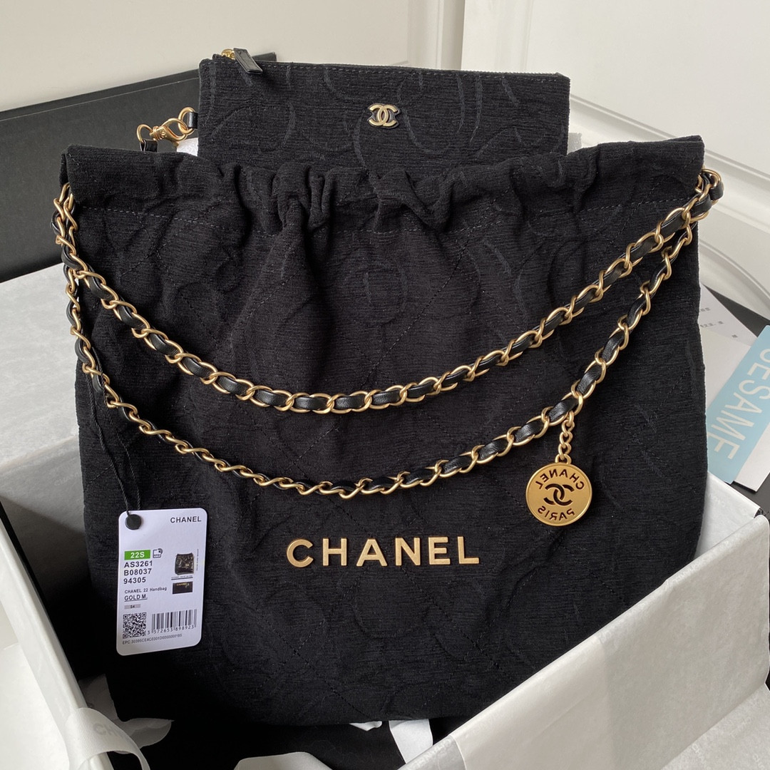 CHANEL 22 HANDBAG velvet black 15.21x16.38x3.12 in