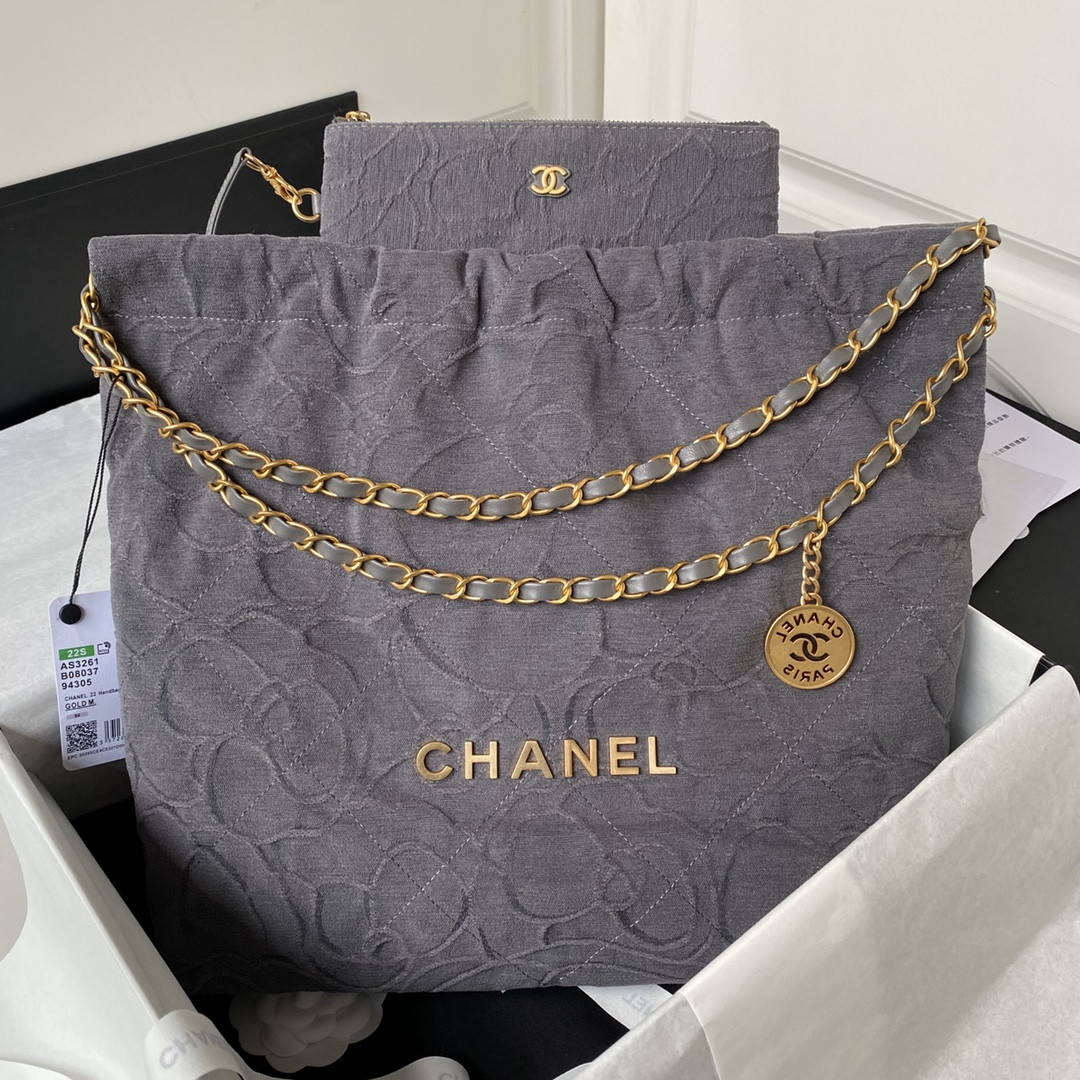 Alternative view of CHANEL 22 HANDBAG velvet GREY 15.21x16.38x3.12 in