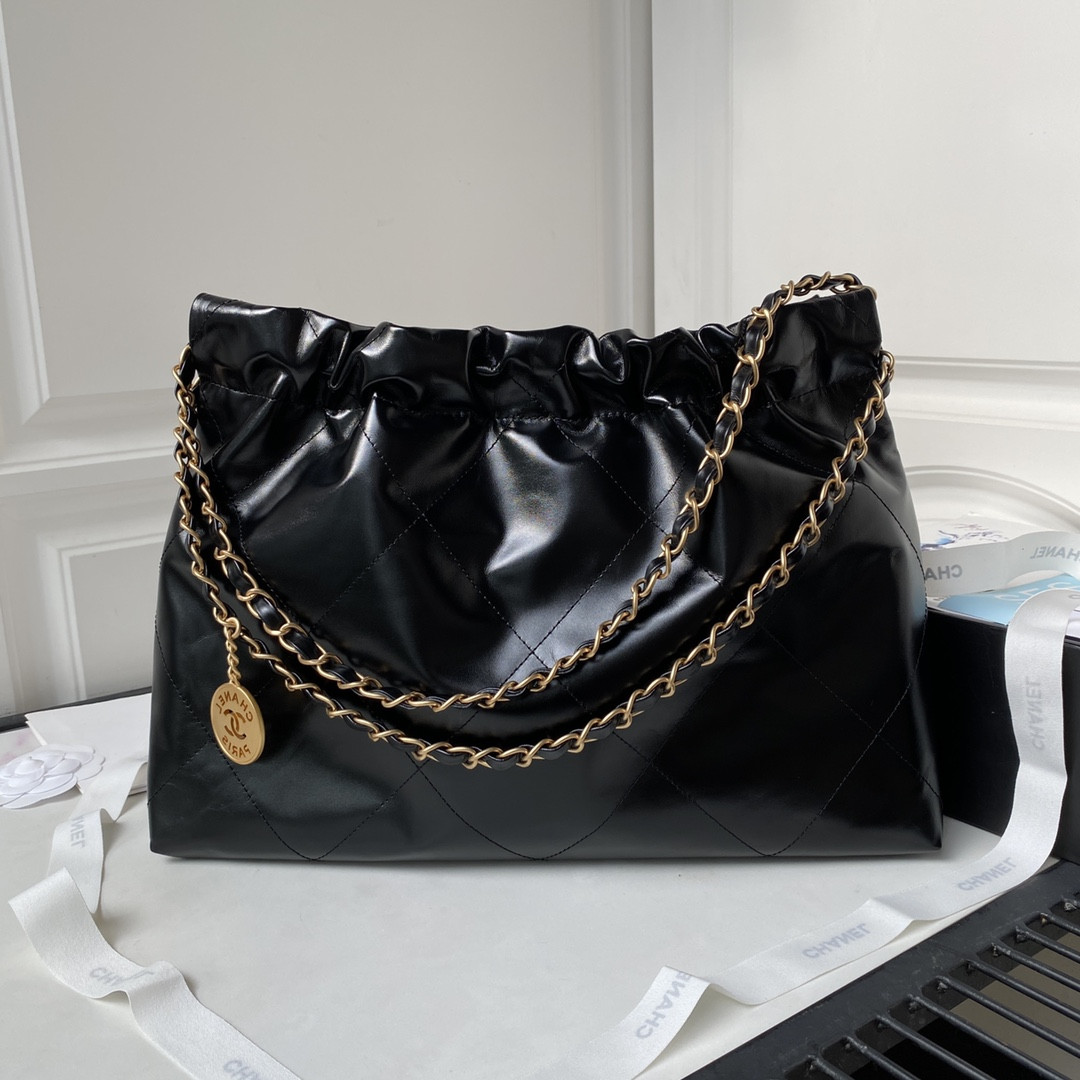 CHANEL 22 HANDBAG Shiny Calfskin BLACK 30x45x8cm - Image 3