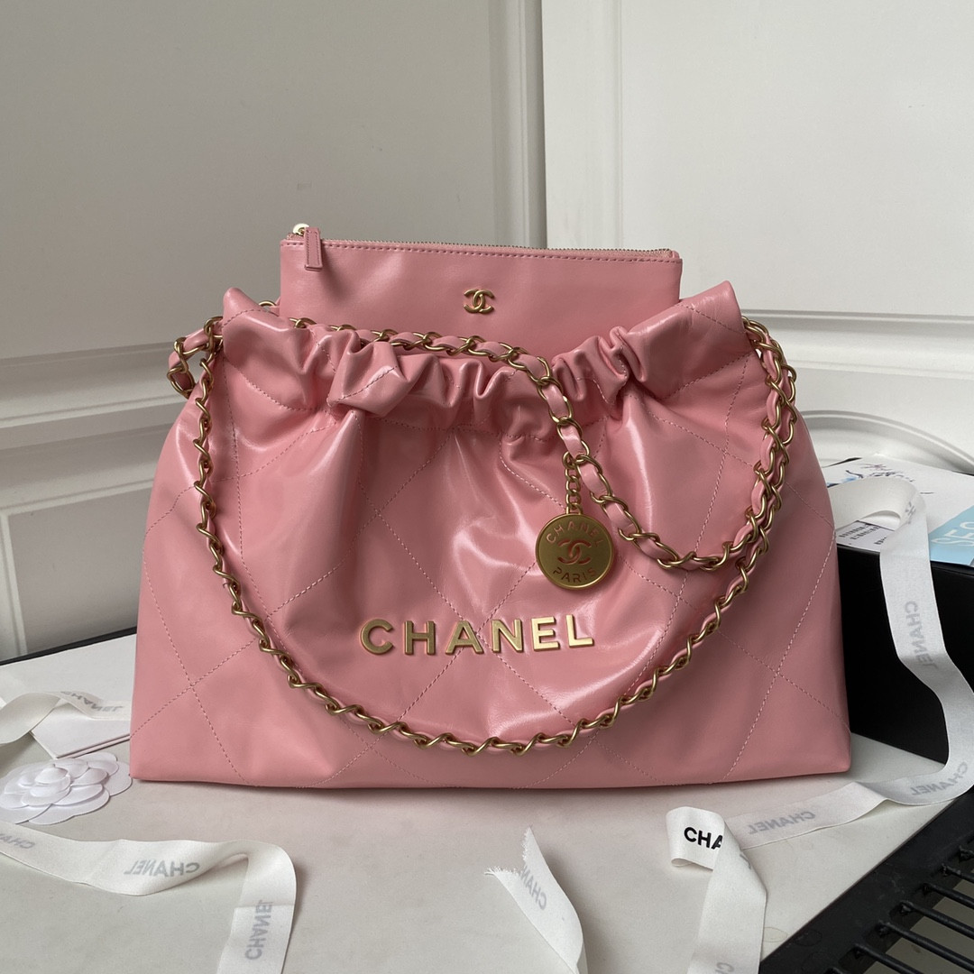 CHANEL 22 HANDBAG Shiny Calfskin PINK 30x45x8cm