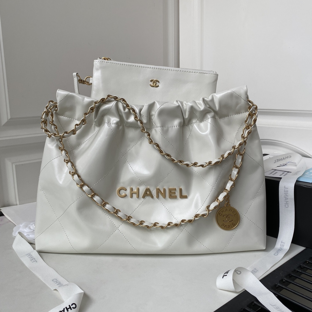CHANEL 22 HANDBAG Shiny Calfskin white 30x45x8cm
