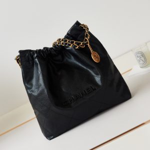 Alternative view of CHANEL 22 SMALL HANDBAG Shiny Calfskin & GOLD Metal BLACK 13.7x14.4x2.7 in