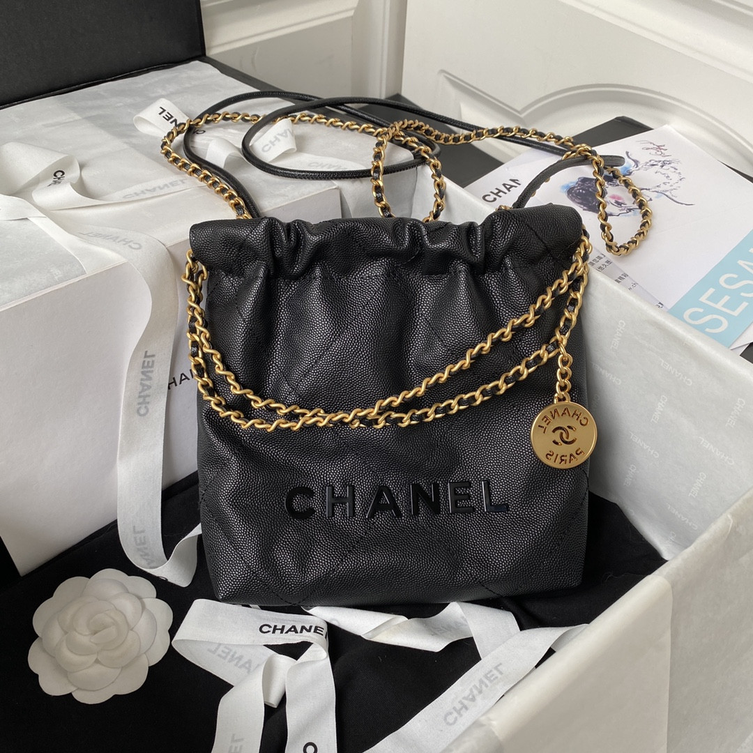 Alternative view of CHANEL 22 MINI HANDBAG GRAINED LEATHER BLACK 7.8 x 7.4 x 2.3 in
