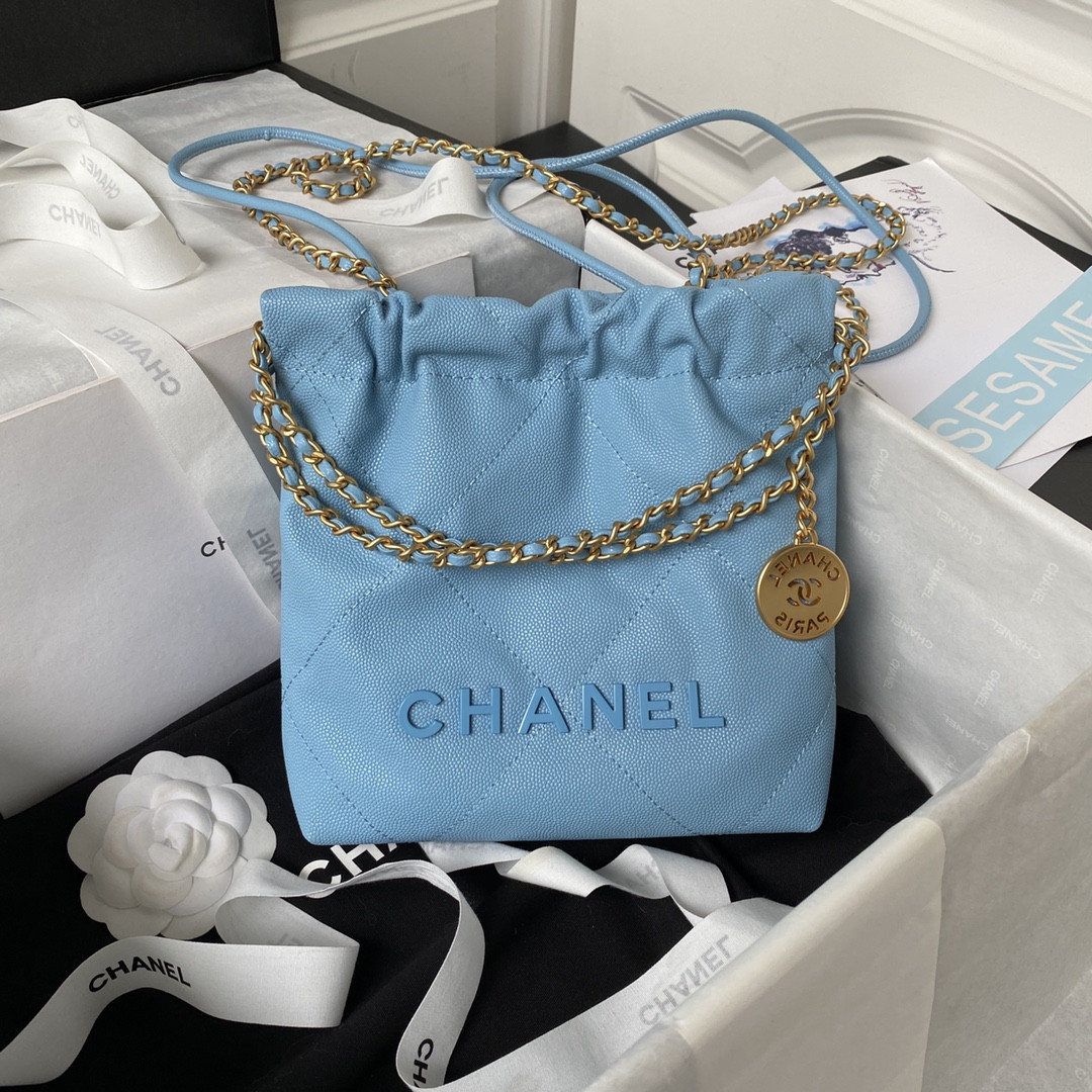 Alternative view of CHANEL 22 MINI HANDBAG GRAINED LEATHER BLUE 7.8 x 7.4 x 2.3 in
