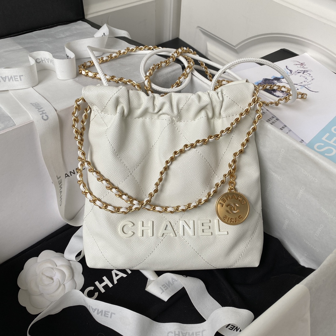 Alternative view of CHANEL 22 MINI HANDBAG GRAINED LEATHER WHITE 7.8 x 7.4 x 2.3 in