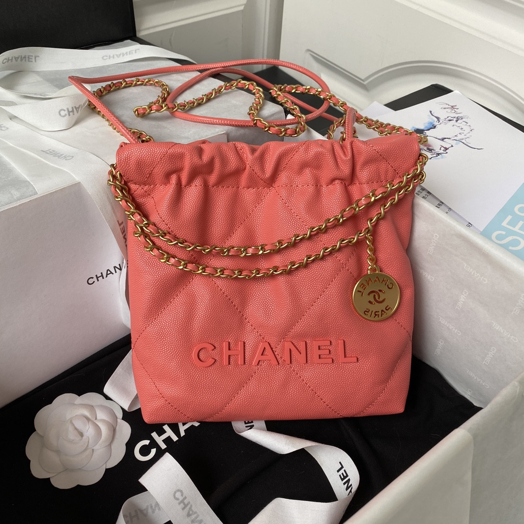 CHANEL 22 MINI HANDBAG GRAINED LEATHER RED 7.8 x 7.4 x 2.3 in