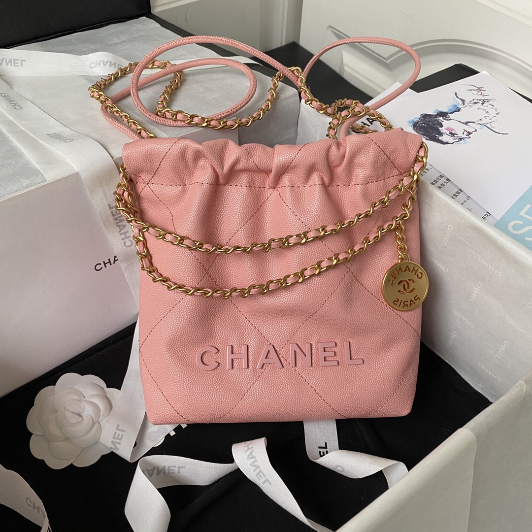 CHANEL 22 MINI HANDBAG GRAINED LEATHER PINK 7.8 x 7.4 x 2.3 in