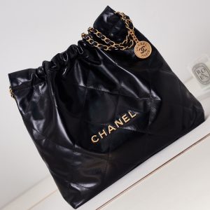 CHANEL 22 HANDBAG Shiny Calfskin & Gold-Tone Metal Black 15.21x16.38x3.12 in