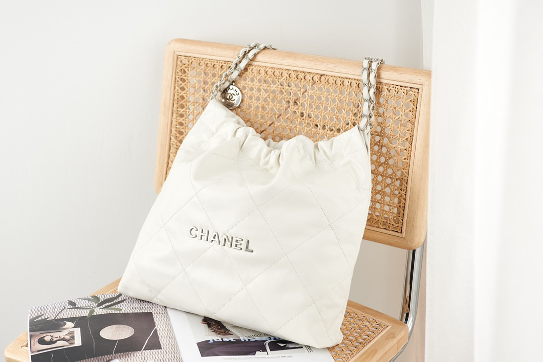CHANEL 22 HANDBAG Metallic Shaded Calfskin & Silver-Tone Metal White 15.21x16.38x3.12 in