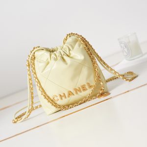 Alternative view of CHANEL 22 MINI HANDBAG Shiny Calfskin Yellow 7.8 x 7.4 x 2.3 in
