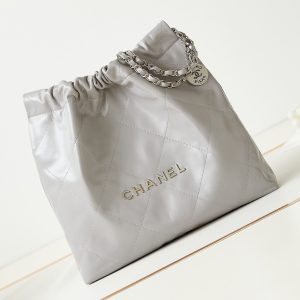 CHANEL 22 SMALL HANDBAG Shiny Calfskin grey 15.21x16.38x3.12 in