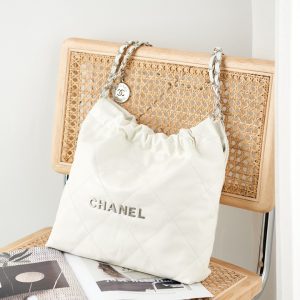 Alternative view of CHANEL 22 SMALL HANDBAG Shiny Calfskin White 13.7x14.4x2.7 in