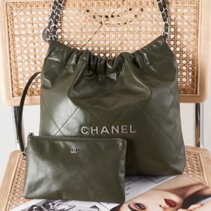 Alternative view of CHANEL 22 SMALL HANDBAG Shiny Calfskin & SILVER Metal BLACK 13.7x14.4x2.7 in
