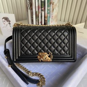 Alternative view of BOY CHANEL HANDBAG Shiny Grained Calfskin & Gold-Tone Metal Black 5.9 × 9.8 × 3.5 in