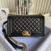 BOY CHANEL HANDBAG Shiny Grained Calfskin & Gold-Tone Metal Black 5.9 × 9.8 × 3.5 in