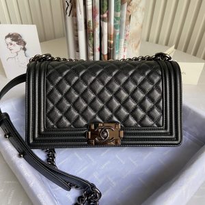 Alternative view of BOY CHANEL HANDBAG Shiny Grained Calfskin Black 5.9 × 9.8 × 3.5 in
