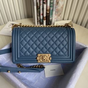 Alternative view of BOY CHANEL HANDBAG Shiny Grained Calfskin & Gold-Tone Metal Blue 5.9 × 9.8 × 3.5 in