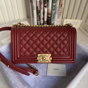Alternative view of BOY CHANEL HANDBAG Shiny Grained Calfskin & Gold-Tone Metal red 5.9 × 9.8 × 3.5 in