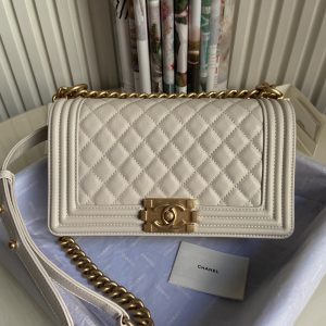 Alternative view of BOY CHANEL HANDBAG Shiny Grained Calfskin & Gold-Tone Metal Beige 5.9 × 9.8 × 3.5 in