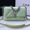 CHANEL 19 HANDBAG Shiny Leather, Gold-Tone, Silver-Tone & Ruthenium-Finish Metal Green 6.2 x 10.1 x 3.5 in