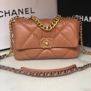 Alternative view of CHANEL 19 HANDBAG Shiny Leather, Gold-Tone, Silver-Tone & Ruthenium-Finish Metal Caramel 6.2 x 10.1 x 3.5 in