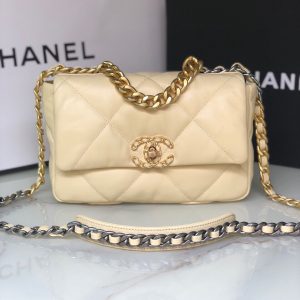 Alternative view of CHANEL 19 HANDBAG Shiny Leather, Gold-Tone, Silver-Tone & Ruthenium-Finish Metal Dark Yellow 6.2 x 10.1 x 3.5 in