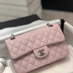 Alternative view of CHANEL CLASSIC HANDBAG Grained Calfskin & Silver-Tone Metal Pink 6 × 9.9 × 2.5 in