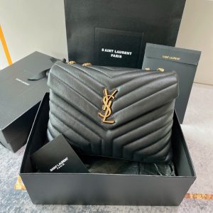 YSL LOULOU MEDIUM IN QUILTED LEATHER BLACK 12.5 X 8.6 X 3.5 INCHES