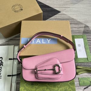 GUCCI HORSEBIT 1955 SMALL SHOULDER BAG pink 10.4"W x 6.7-4.1"H x 3.1-1.6"D