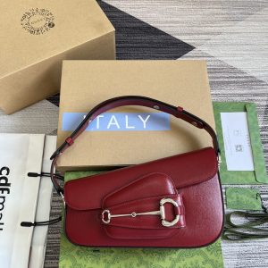 GUCCI HORSEBIT 1955 SMALL SHOULDER BAG RED 10.4"W x 6.7-4.1"H x 3.1-1.6"D