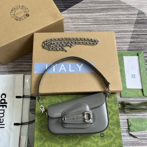 GUCCI HORSEBIT 1955 MINI SHOULDER BAG GRAY 7.7"W x 5-3.1"H x 2.4-1.2"D