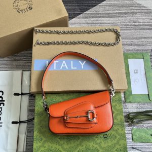 GUCCI HORSEBIT 1955 MINI SHOULDER BAG ORANGE 7.7"W x 5-3.1"H x 2.4-1.2"D