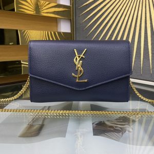 Alternative view of YSL UPTOWN CHAIN WALLET IN GRAIN DE POUDRE EMBOSSED LEATHER 7.5 X 4.7 X 1.2 INCHES