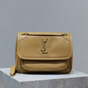 YSL NIKI BABY IN VINTAGE LEATHER DARK CORK 8.2 X 6 X 2.9 INCHES