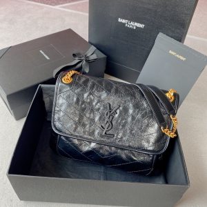 YSL NIKI MEDIUM IN VINTAGE LEATHER BLACK 11 X 7.8 X 3.3 INCHES